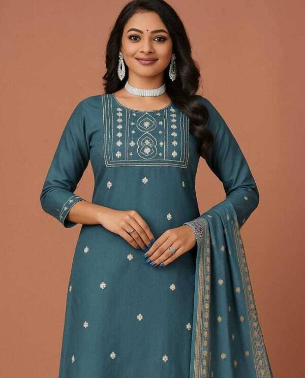 Aarvi Teal – Embroidered Elegance Kurta Set