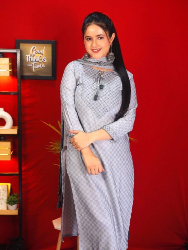 Neelvira Charm – Grey Cotton Kurta Set