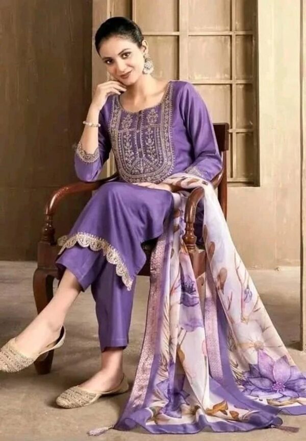 Lavanya Lilac – Embroidered Cotton Kurta Set