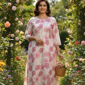 pink floral printed top with pant set kc26tb2