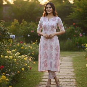 white & pink printed top with pant set kc26tb5