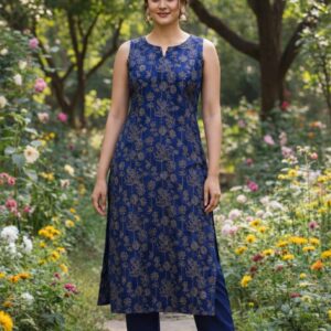 floral print v neck kurti & pant set